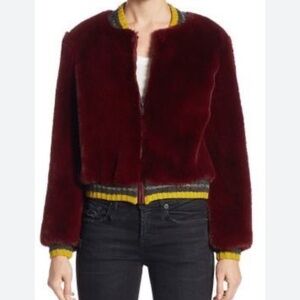 Barber Maroon Faux Fur Bomber Jacket